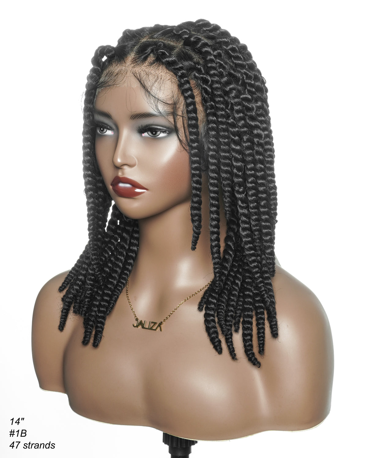 Perruque tressée de 14 pouces, jumbo twist souple pré-décoloré, base en dentelle, HD entièrement en dentelle, cheveux humains