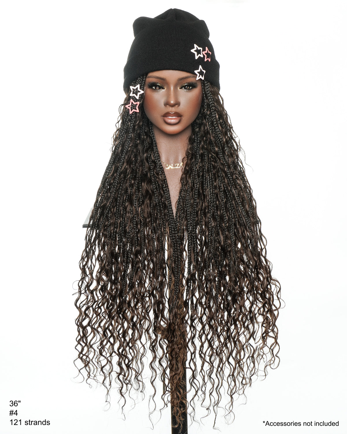 Kiki - Perruque tressée de type "Boho Box Braids" en dentelle suisse HD, pré-décolorée, 36 pouces