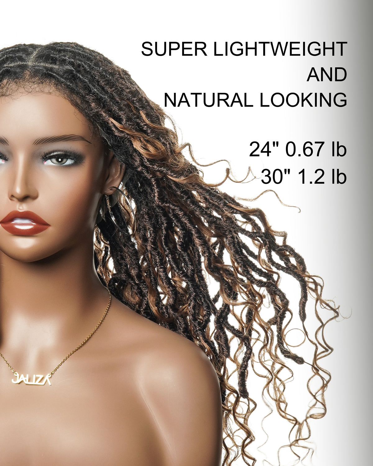 Perruque de Locs Boho sans nœuds en cheveux humains naturels avec boucles Boho et dentelle suisse HD, qualité salon