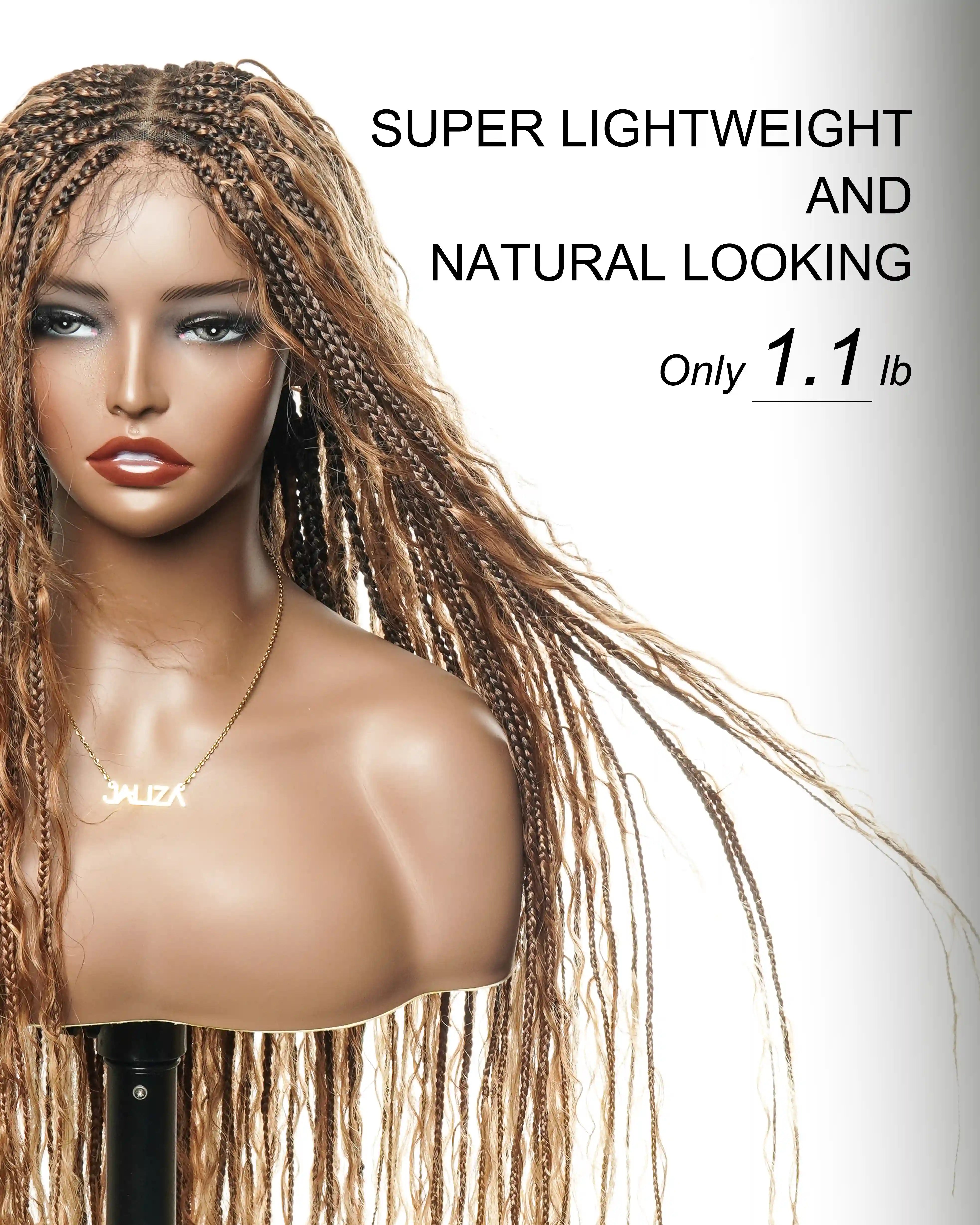 Perruque tressée de style Boho sans nœuds, haute densité, 121 mèches, couleur mélangée #30/27, dentelle HD pré-décolorée, 36 pouces