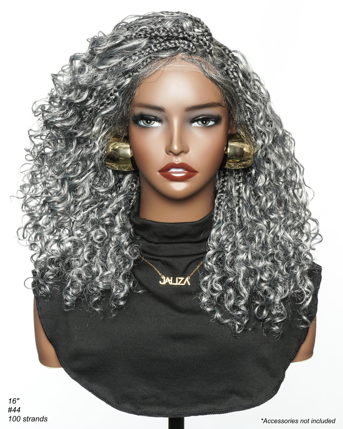 Perruque tressée Boho sans colle avec boucles ondulées profondes de 16 po, style sel et poivre, dentelle complète HD – Mélange de cheveux humains et synthétiques