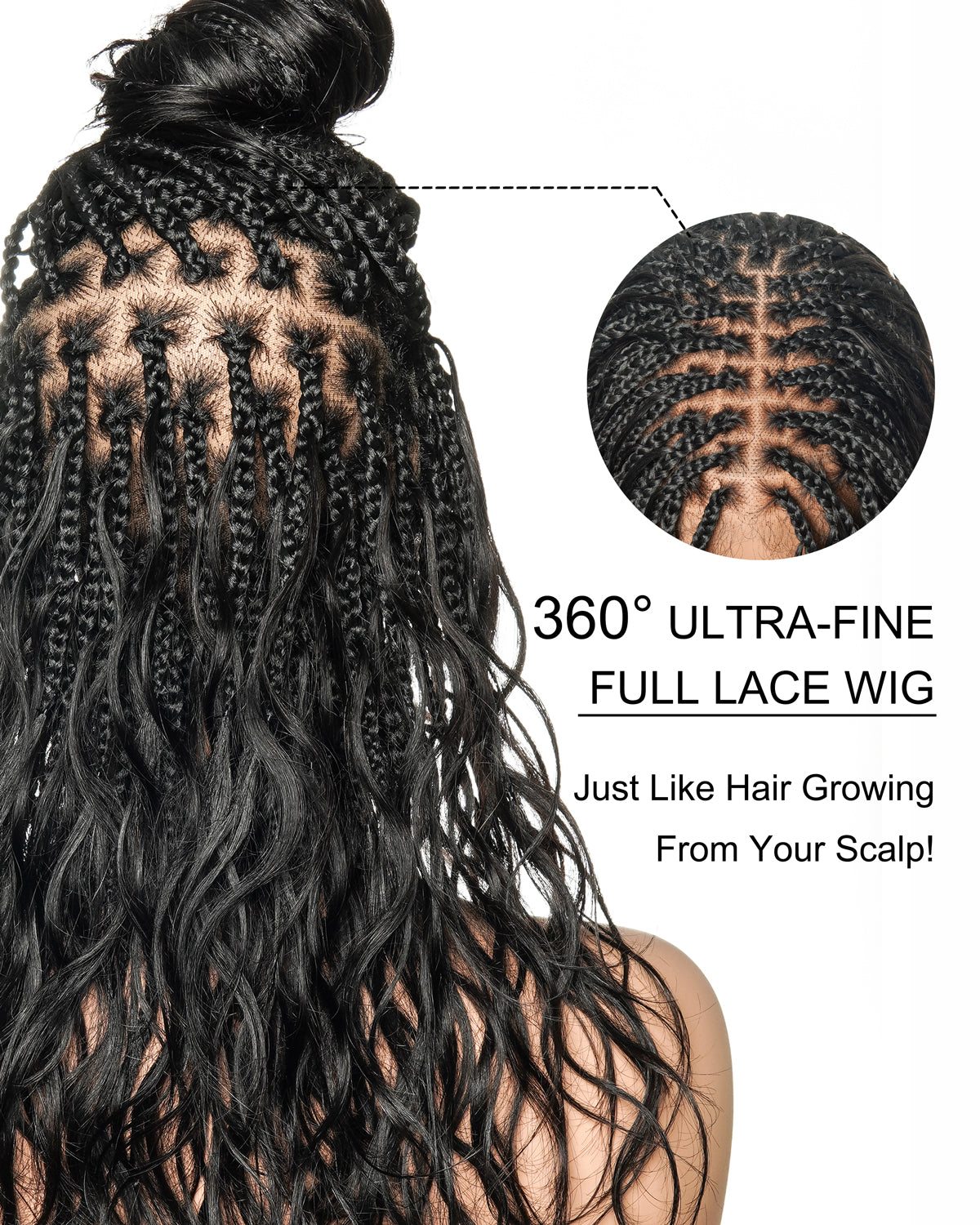 Perruque tressée bohème ondulée en cheveux humains, conception personnalisée - 121 mèches