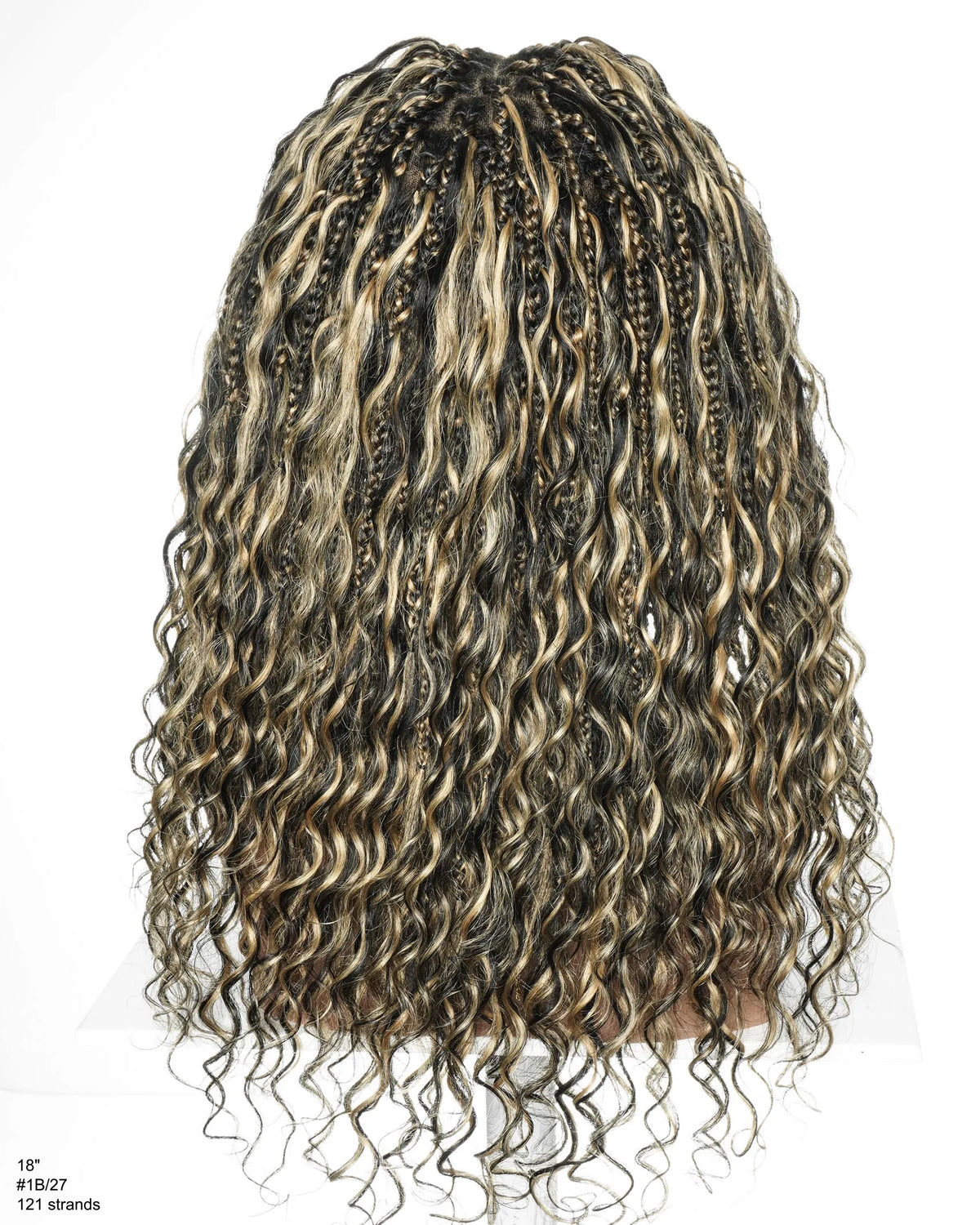 Kiki - Perruque sans colle en cheveux humains bouclés tressés Boho Full Lace Swiss HD de 18 pouces