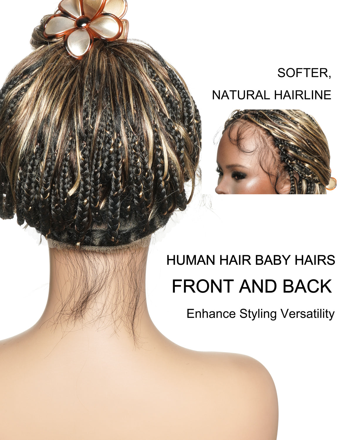 Perruque tressée bohème ondulée en cheveux humains, conception personnalisée - 121 mèches