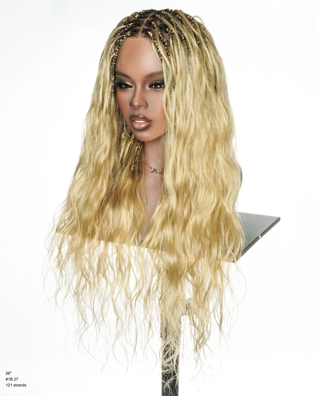 Michelle Perruque tressée de style bohème sans colle, miel blond, effet salon