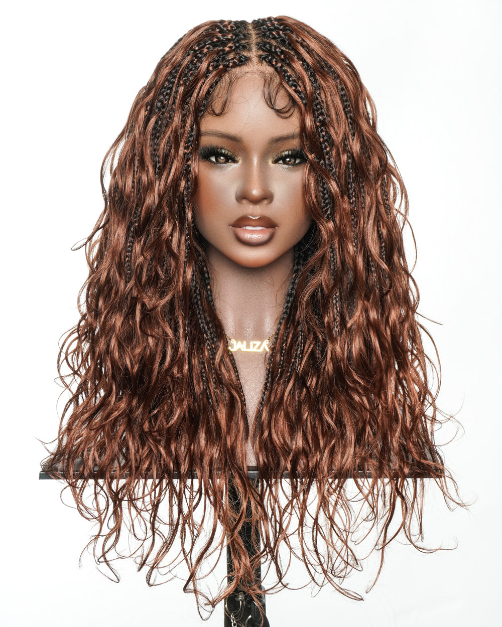 Michelle - Cheveux Humains Châtain Foncé Rougeâtre N°33 Sans Colle Ondulés Type Body Wave Bouclés Pré-décolorés HD Perruque Tressée Boîte Bohème Sans Nœuds à Dentelle Totale