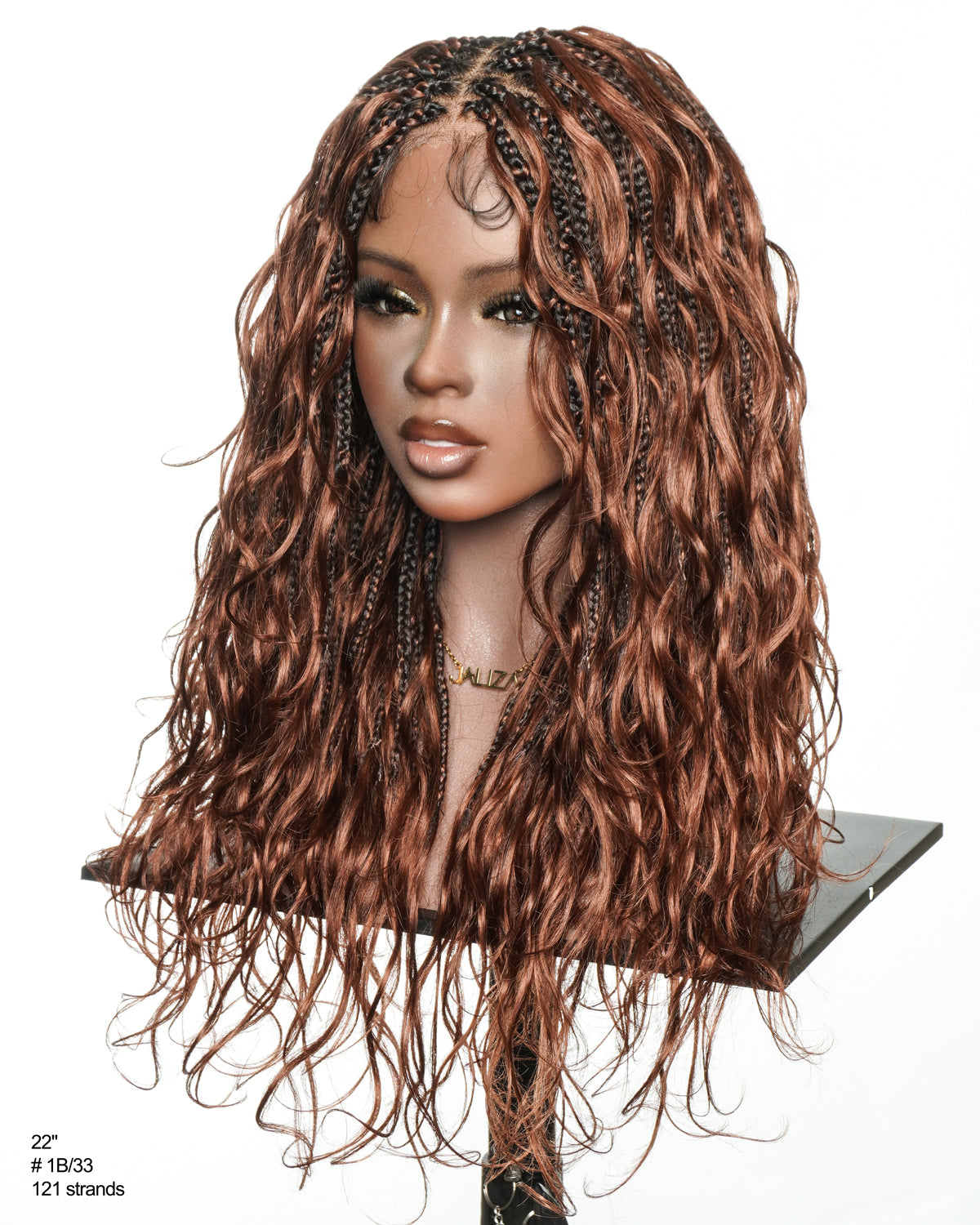 Michelle - Cheveux Humains Châtain Foncé Rougeâtre N°33 Sans Colle Ondulés Type Body Wave Bouclés Pré-décolorés HD Perruque Tressée Boîte Bohème Sans Nœuds à Dentelle Totale