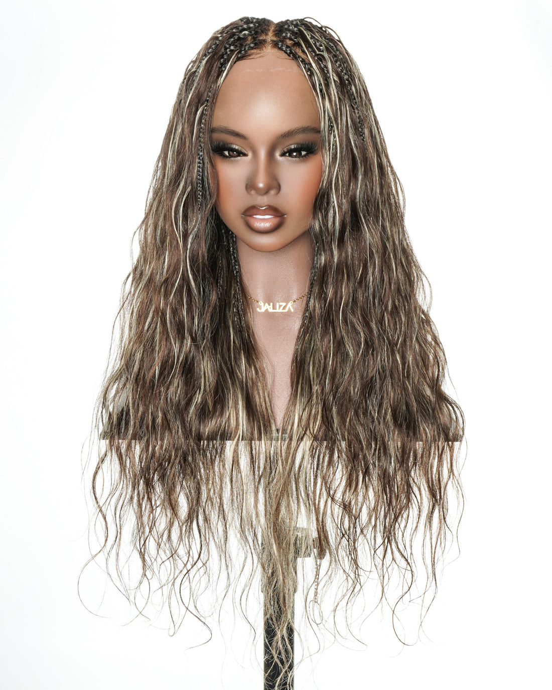 Michelle - Perruque tressée miracle sans colle style salon, dentelle suisse HD pré-blanchie, tresses Boho Bora Bora, boucles corps ondulé cheveux humains