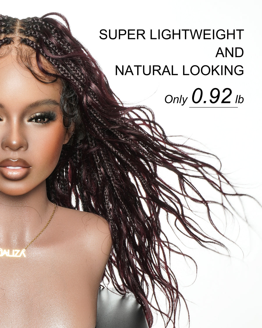 Michelle - Perruque tressée de type "Boho Box Braids" Bora Bora bordeaux de 22"