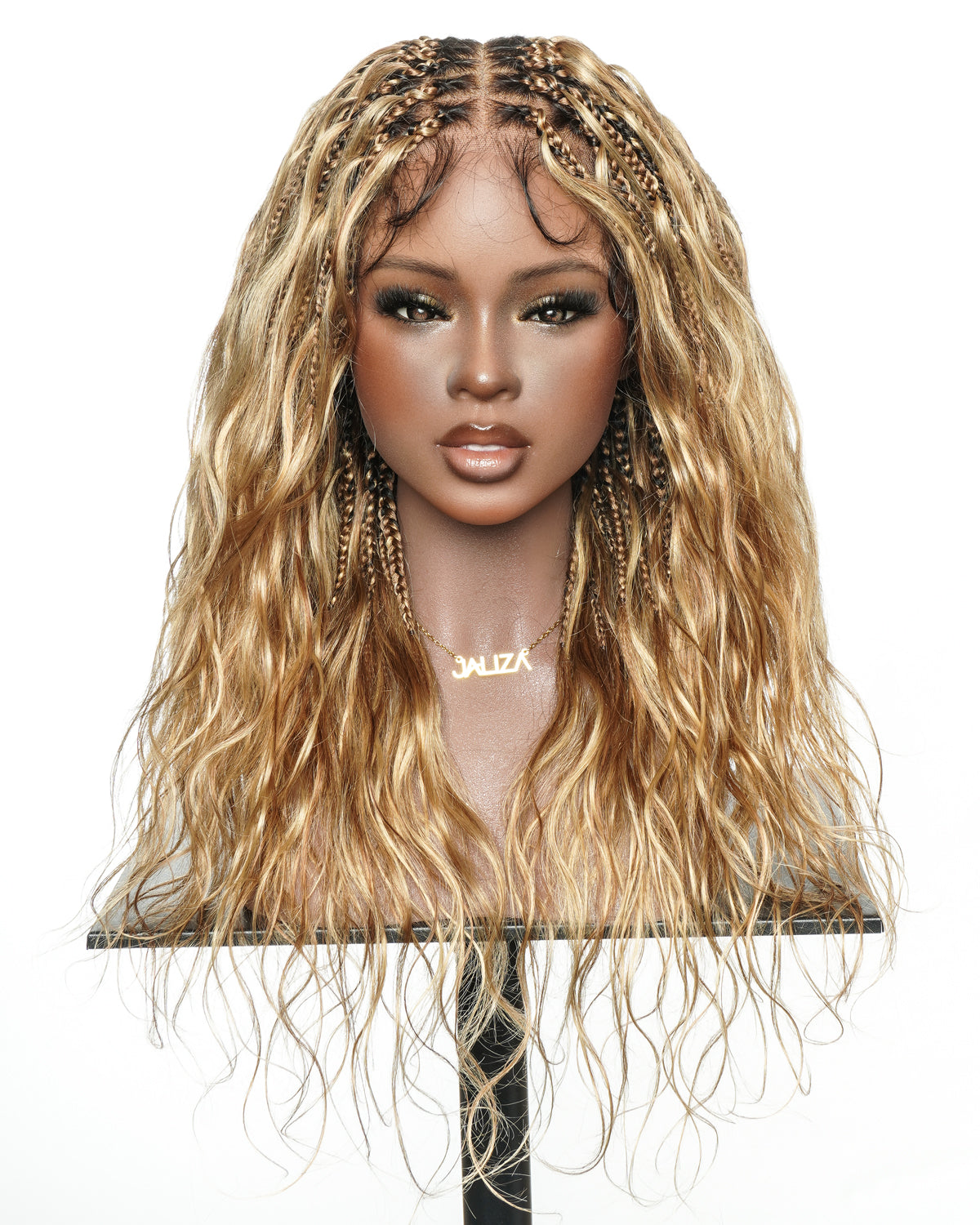 Michelle - Perruque sans colle style balayage de salon 30/27, tresses bohèmes, 55 cm