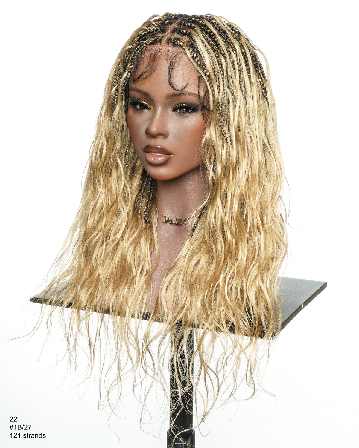 Michelle Perruque tressée de style bohème sans colle, miel blond, effet salon