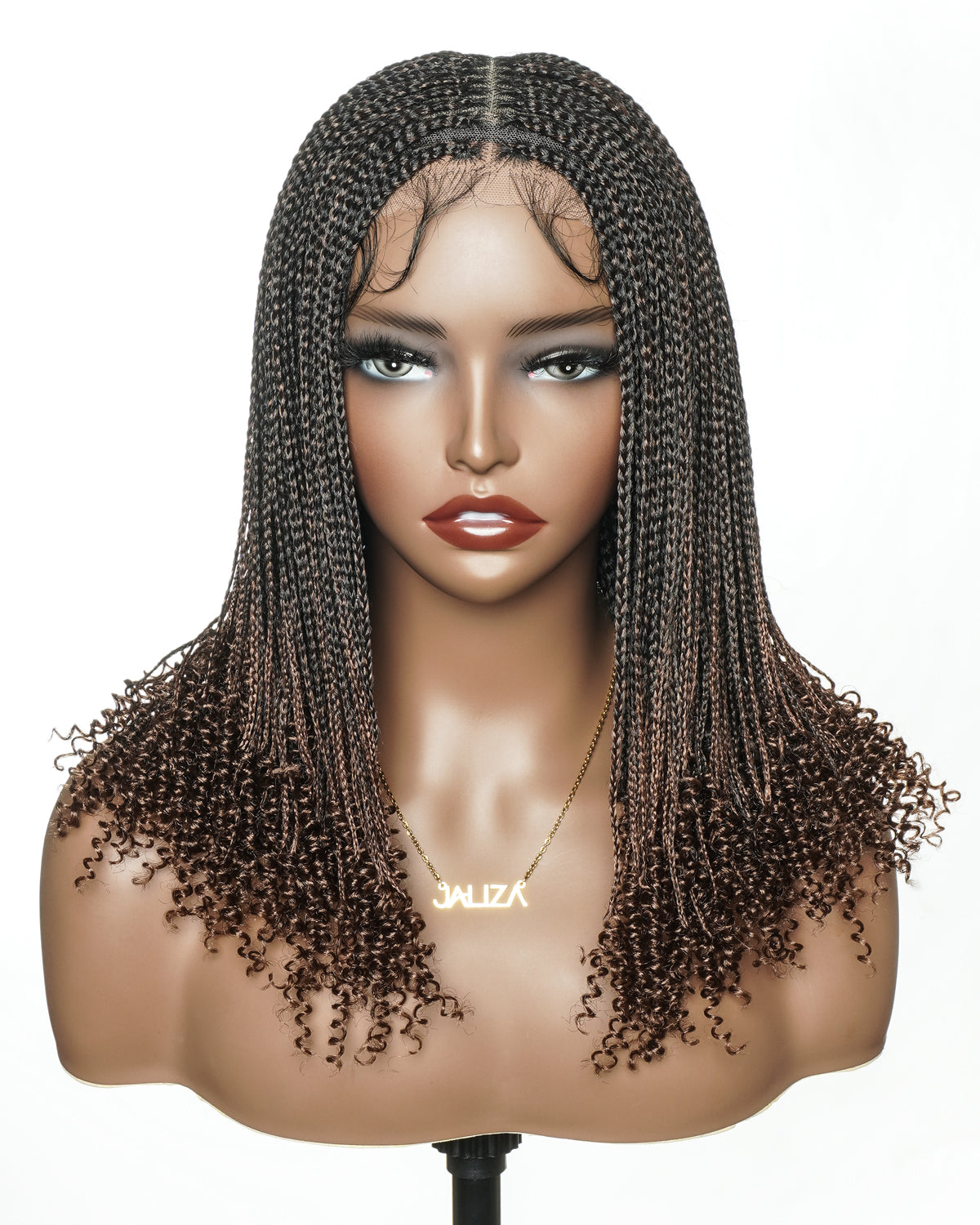 Bona - Perruque tressée micro box sans nœuds 14" HD entièrement en dentelle avec pointes bouclées