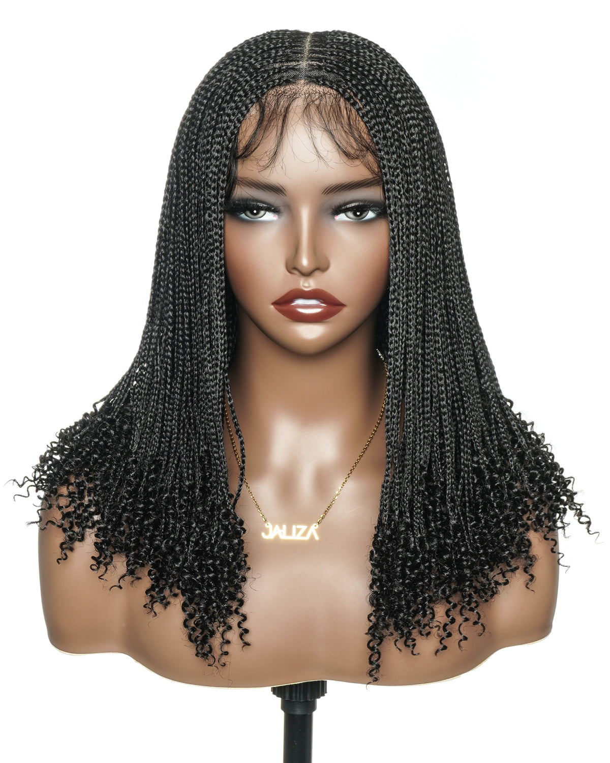 Bona - Perruque tressée micro box sans nœuds 14" HD entièrement en dentelle avec pointes bouclées