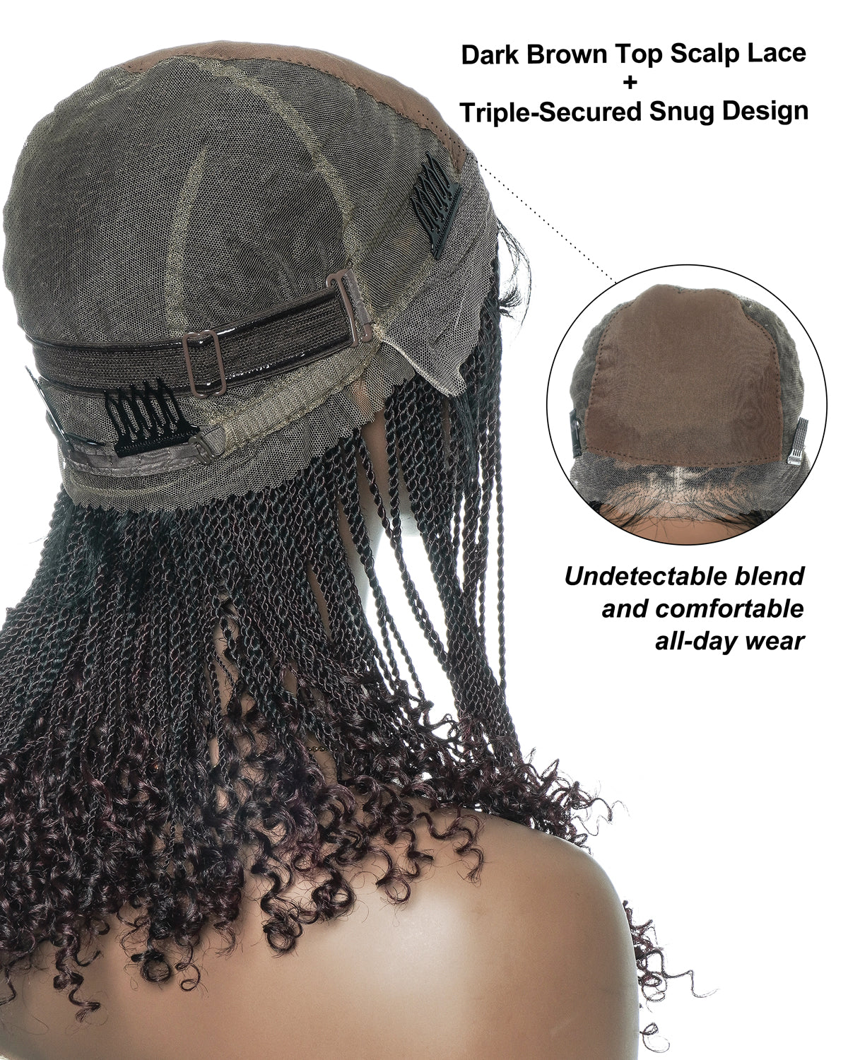 Tina - Perruque Tressée Mini Twist Sénégalaise 14" Entièrement Nouée à la Main en Dentelle Suisse HD avec Pointes Bouclées - Cheveux de Bébé Naturels