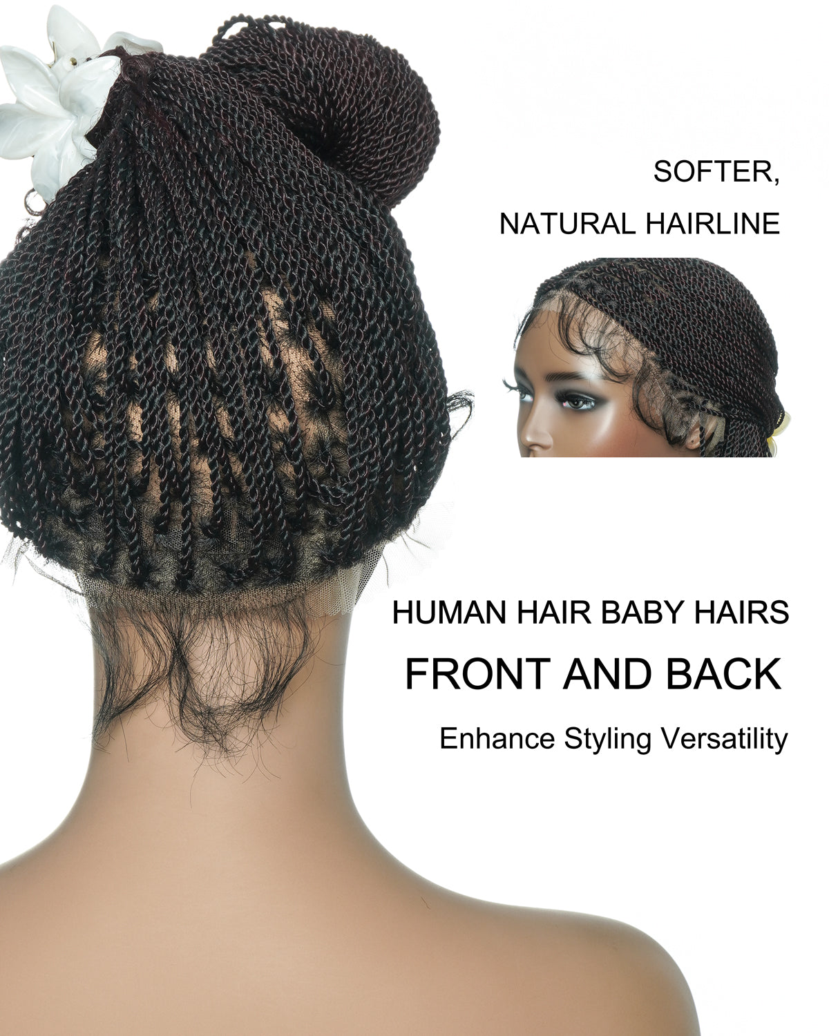 Tina - Perruque Tressée Mini Twist Sénégalaise 14" Entièrement Nouée à la Main en Dentelle Suisse HD avec Pointes Bouclées - Cheveux de Bébé Naturels
