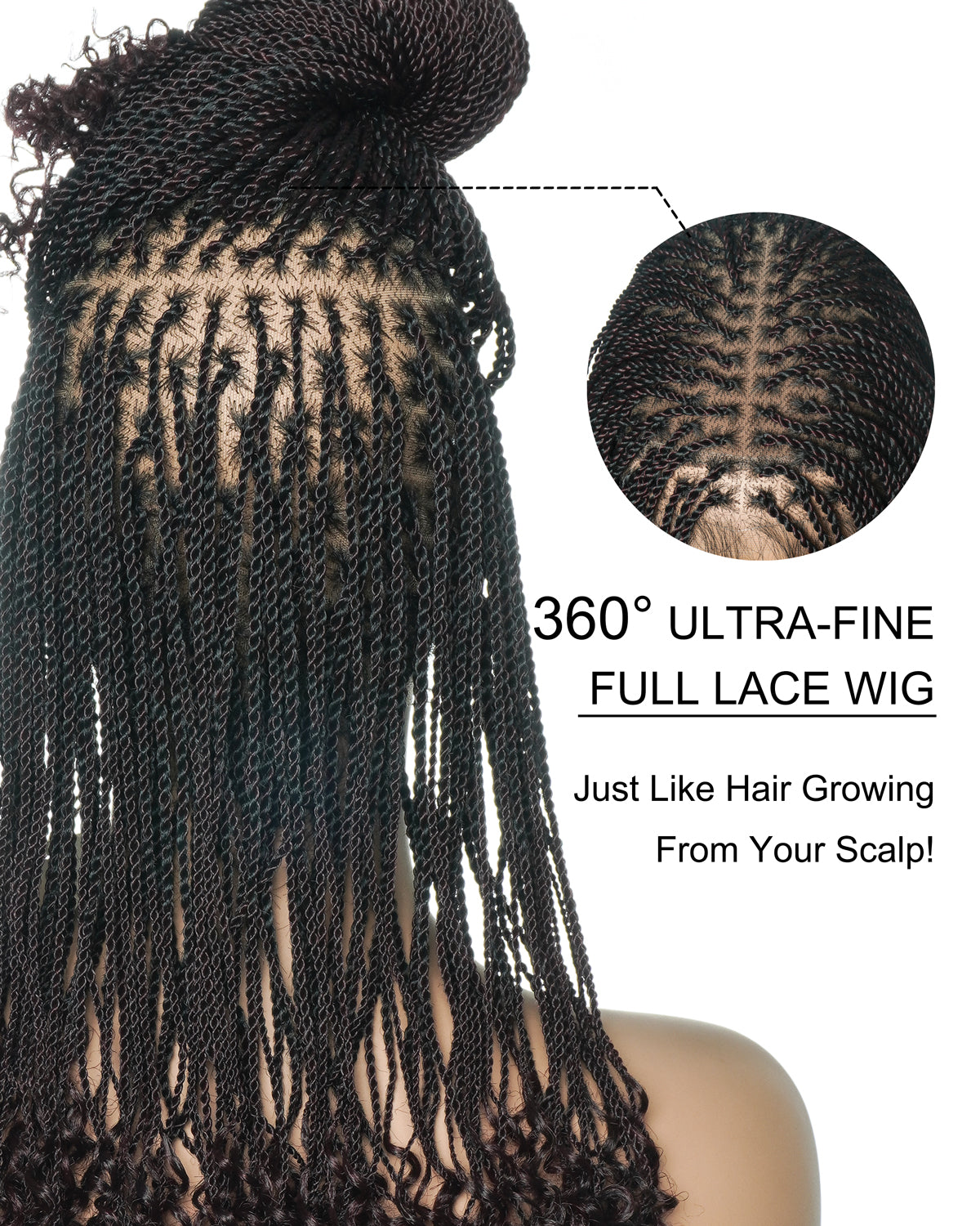 Tina - Perruque Tressée Mini Twist Sénégalaise 14" Entièrement Nouée à la Main en Dentelle Suisse HD avec Pointes Bouclées - Cheveux de Bébé Naturels