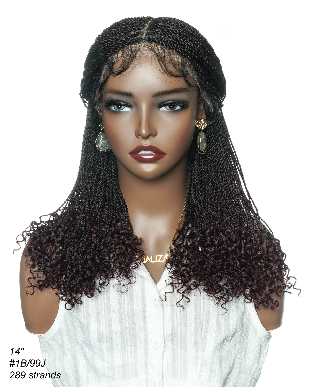 Tina - Perruque Tressée Mini Twist Sénégalaise 14" Entièrement Nouée à la Main en Dentelle Suisse HD avec Pointes Bouclées - Cheveux de Bébé Naturels