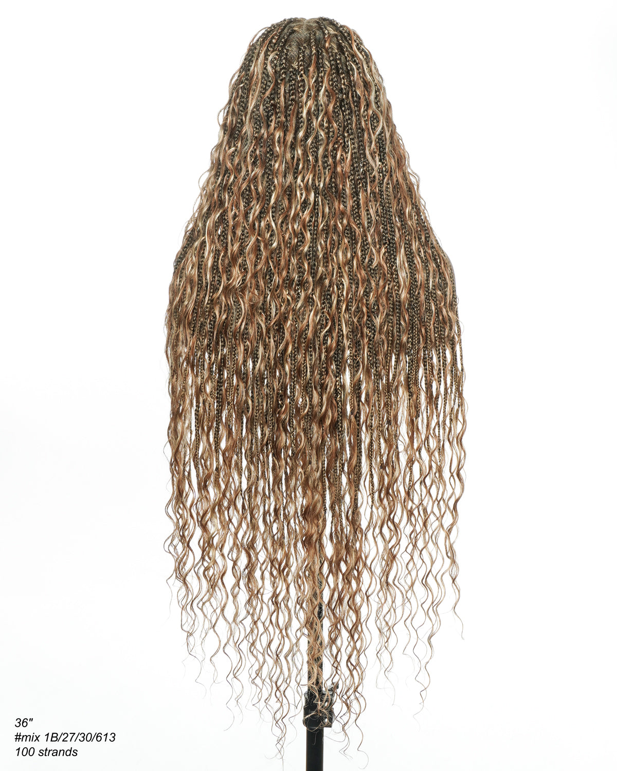 Perruque tressée de boîte Boho sans nœuds en dentelle complète HD 36" de couleur mélangée 1B 27 30 613