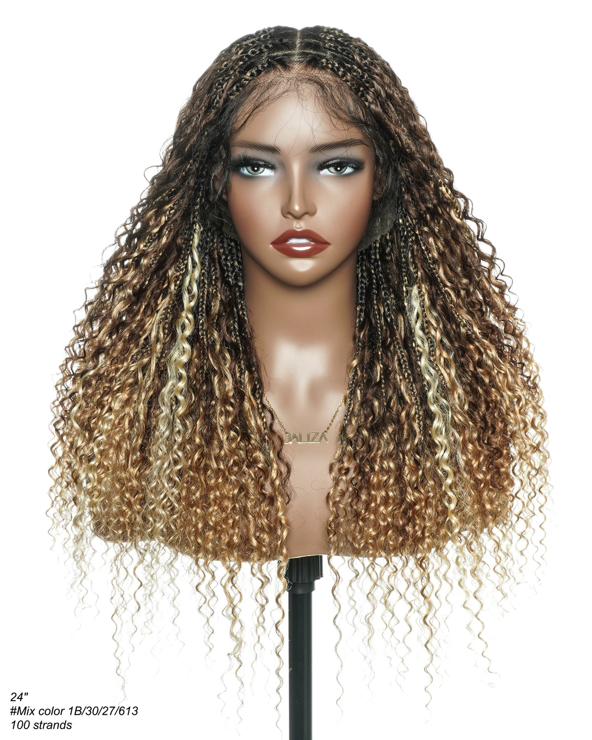 Solana - Cheveux Humains Pré-décolorés Dentelle Suisse HD Mélange Full Lace Couleur 1B 4 30 27 613 Perruque Tressée Boho Style Boho Box en Cheveux Humains