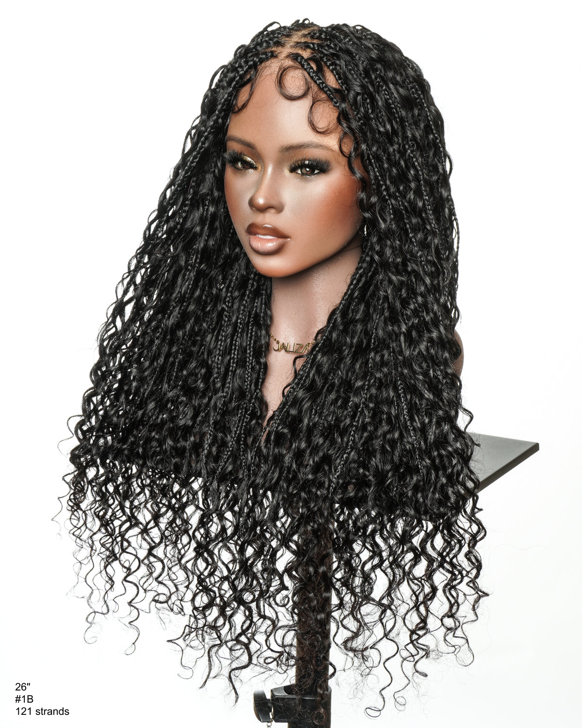 Nami - Bonnet à cordon sans colle Cheveux humains ondulés Boucles pré-décolorées Dentelle HD Suisse Perruque tressée de tresses Boho sans nœuds