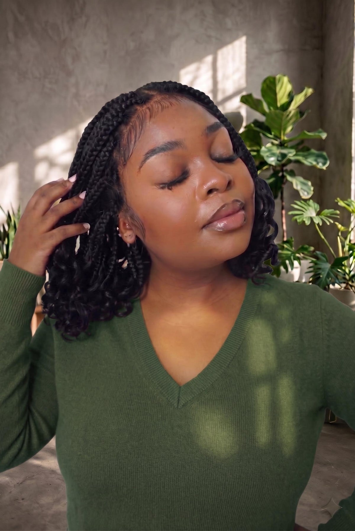 Nina - Small Head Friendly Glueless Braided Wig With Curly Ends (Small Cap Size for Petite Head)