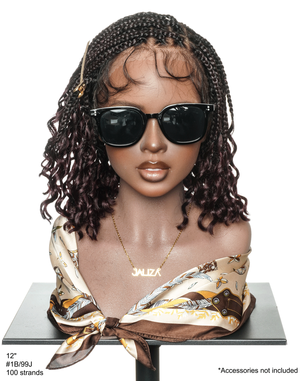 Nina - Perruque tressée sans colle, petite tête, bouts bouclés (bonnet petite taille pour petite tête)