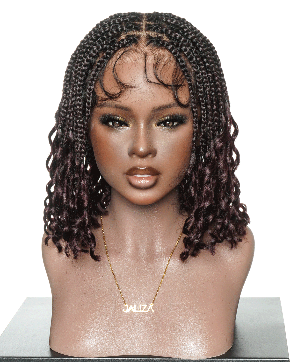 Nina - Perruque tressée sans colle, petite tête, bouts bouclés (bonnet petite taille pour petite tête)
