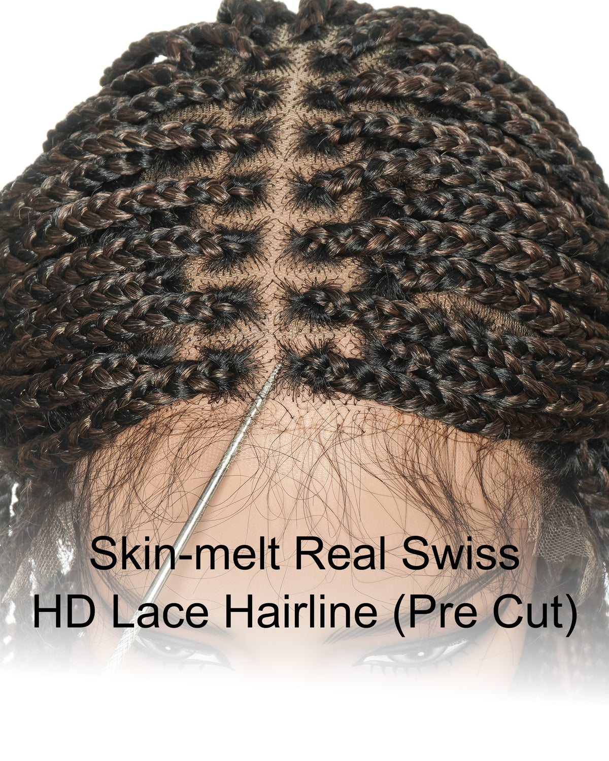 Kora - Perruque tressée sans nœuds légère en dentelle HD Swiss, cheveux humains décolorés, 100 mèches