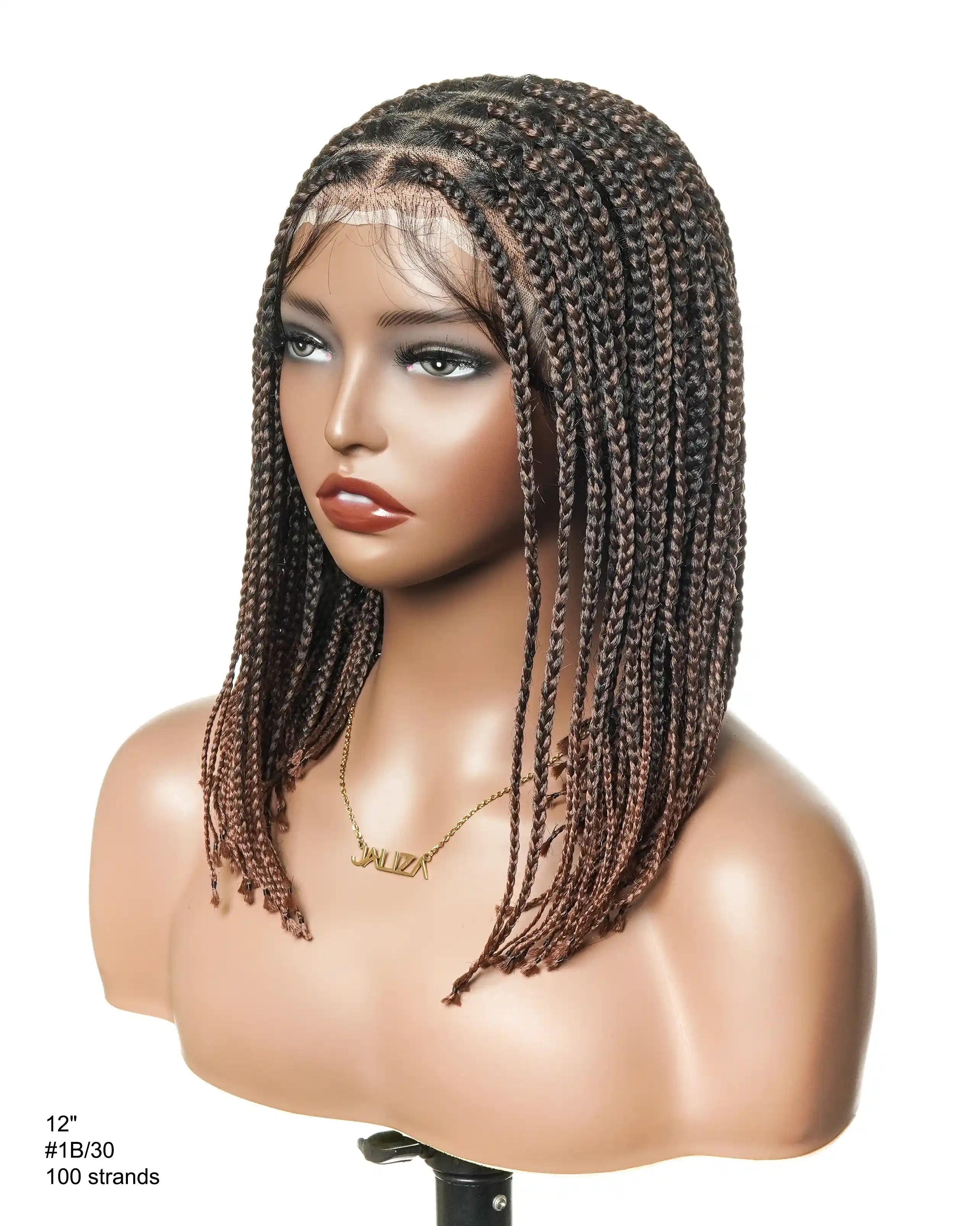 Perruque tressée de type "Bob" 12" sans nœuds, entièrement en dentelle HD