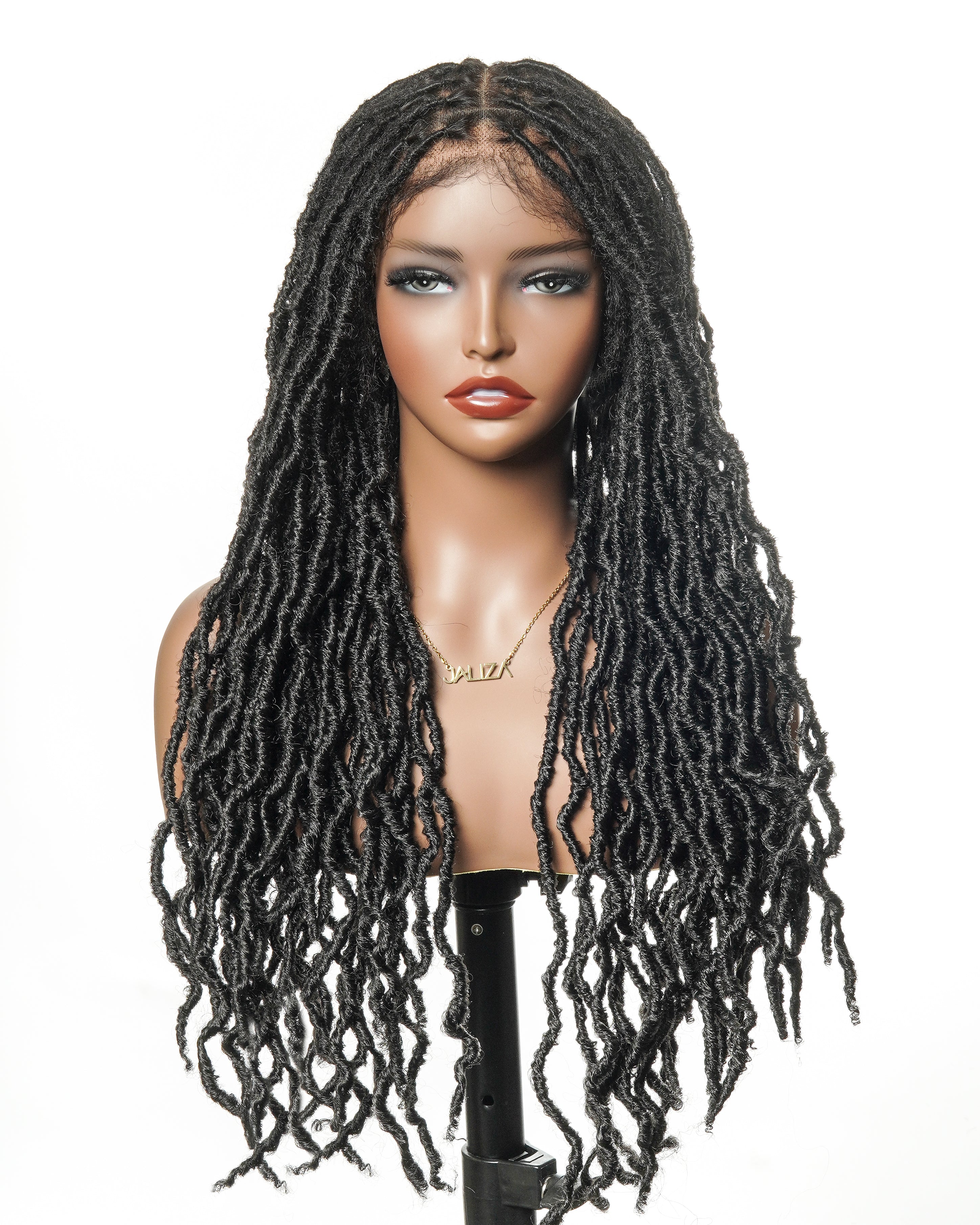 Perruque Lace HD Faux Locs 24" en Cheveux Humains Pré-décolorés, Niveau Salon, Full Lace, 80 Mèches