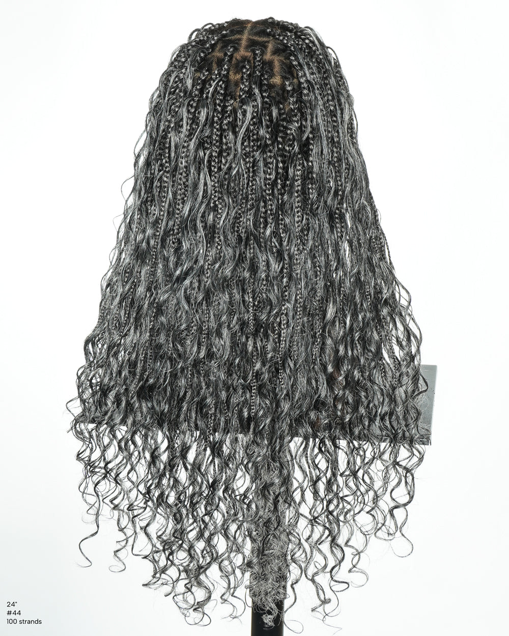 Perruque tressée de 24 po en dentelle complète « Salt & Pepper » avec cheveux humains ondulés et boucles synthétiques, base #44