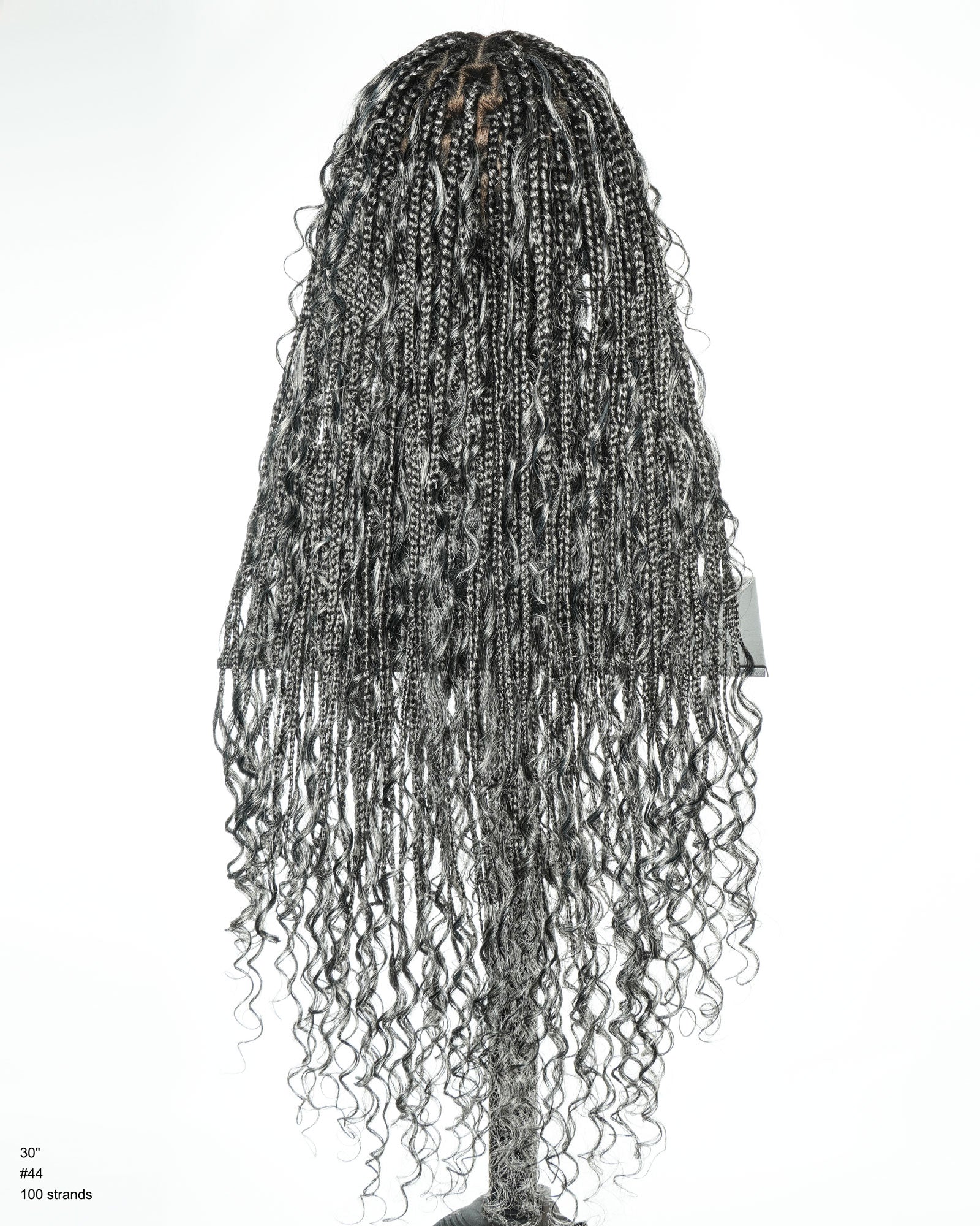Perrque tressée de 30" style Boho sans nœuds sel et poivre