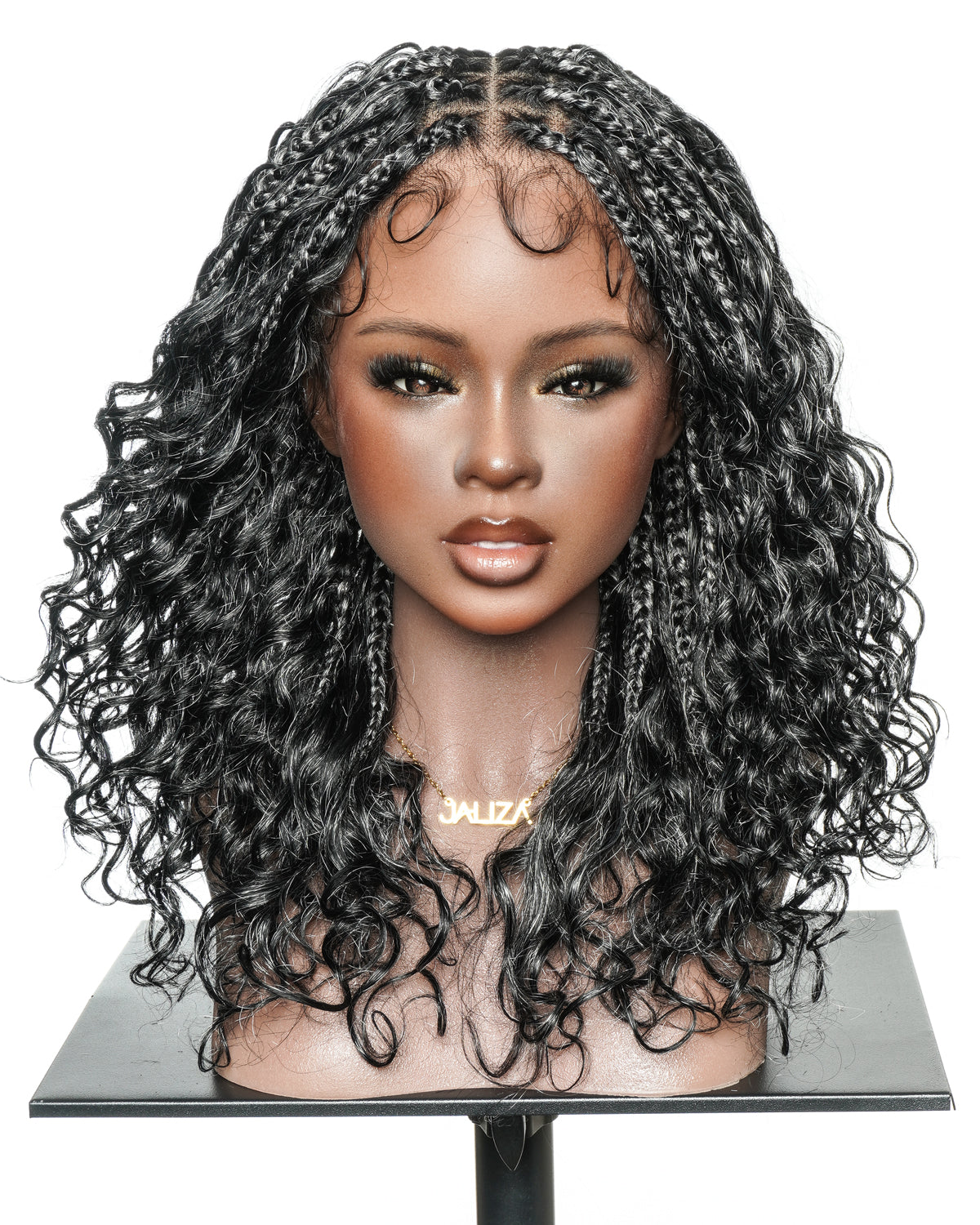 Perruque tressée Boho sans colle avec boucles ondulées profondes de 16 po, style sel et poivre, dentelle complète HD – Mélange de cheveux humains et synthétiques