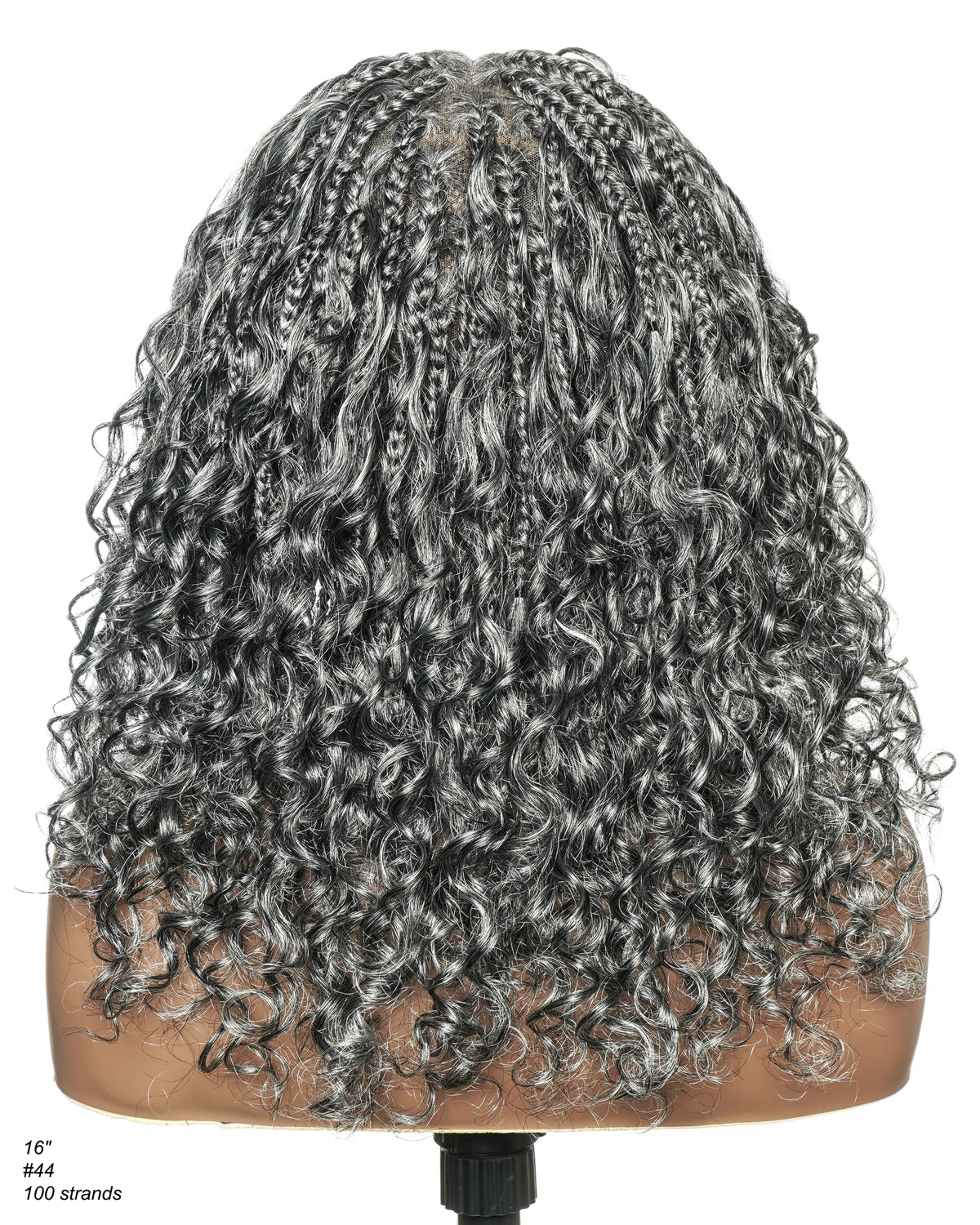 Perruque tressée Boho sans colle avec boucles ondulées profondes de 16 po, style sel et poivre, dentelle complète HD – Mélange de cheveux humains et synthétiques