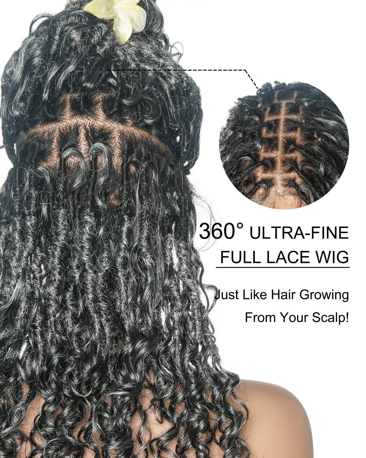 Perruque de Locs Boho sans nœuds en cheveux humains naturels avec boucles Boho et dentelle suisse HD, qualité salon