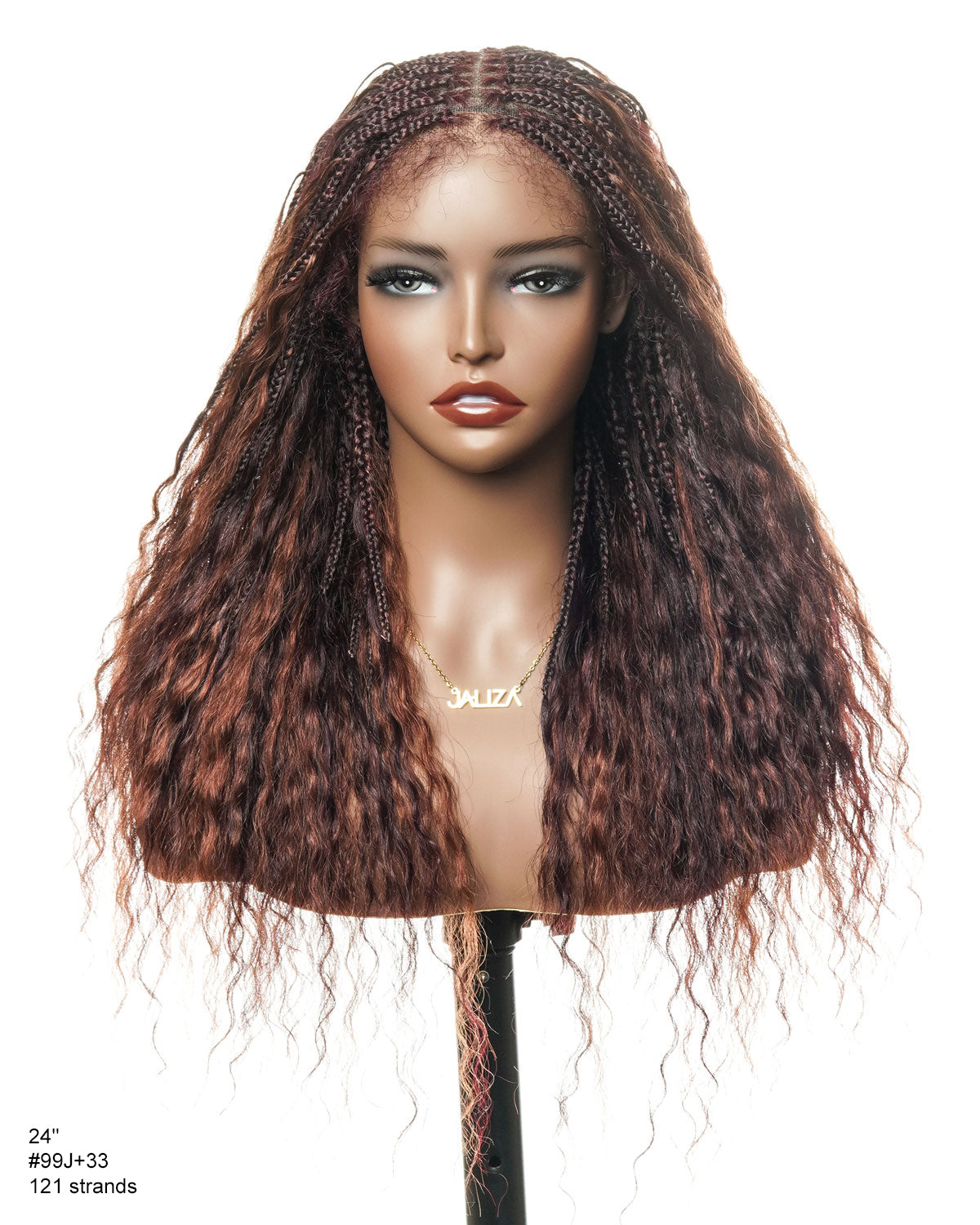 Perrque tressée de style bohème en dentelle suisse HD, cheveux humains bouclés ondulés, 24", couleurs mélangées bordeaux 99J et brun rougeâtre 33, 121 mèches