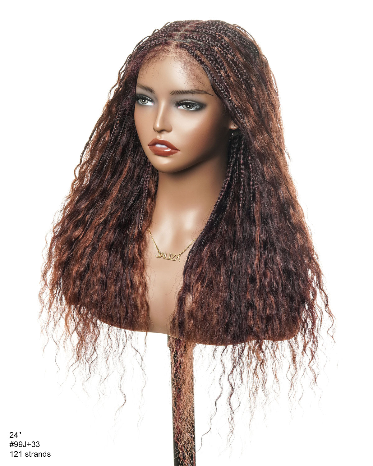Perrque tressée de style bohème en dentelle suisse HD, cheveux humains bouclés ondulés, 24", couleurs mélangées bordeaux 99J et brun rougeâtre 33, 121 mèches