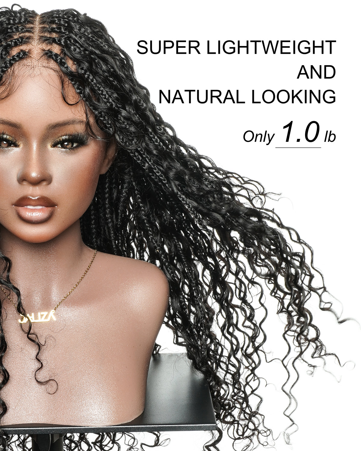 Nami - Bonnet à cordon sans colle Cheveux humains ondulés Boucles pré-décolorées Dentelle HD Suisse Perruque tressée de tresses Boho sans nœuds