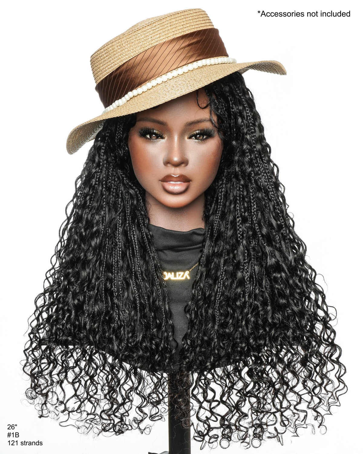 Nami - Bonnet à cordon sans colle Cheveux humains ondulés Boucles pré-décolorées Dentelle HD Suisse Perruque tressée de tresses Boho sans nœuds