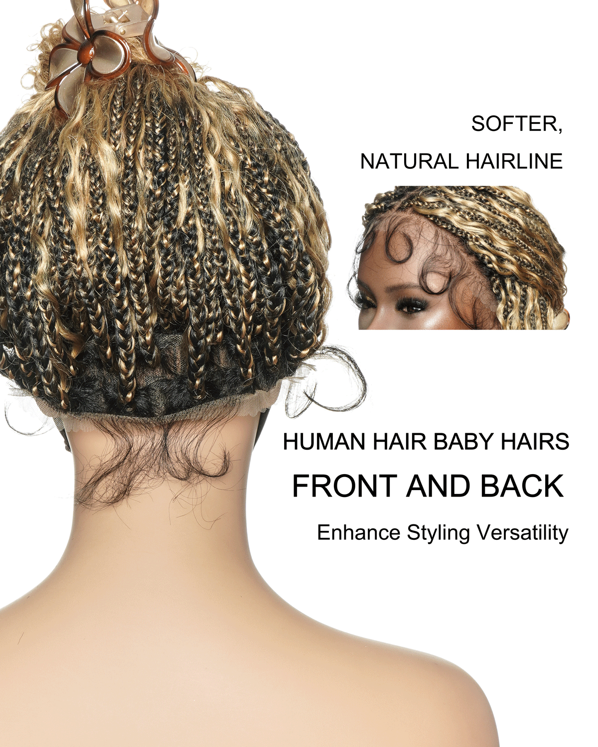Nami - Bonnet à cordon sans colle Cheveux humains ondulés Boucles pré-décolorées Dentelle HD Suisse Perruque tressée de tresses Boho sans nœuds