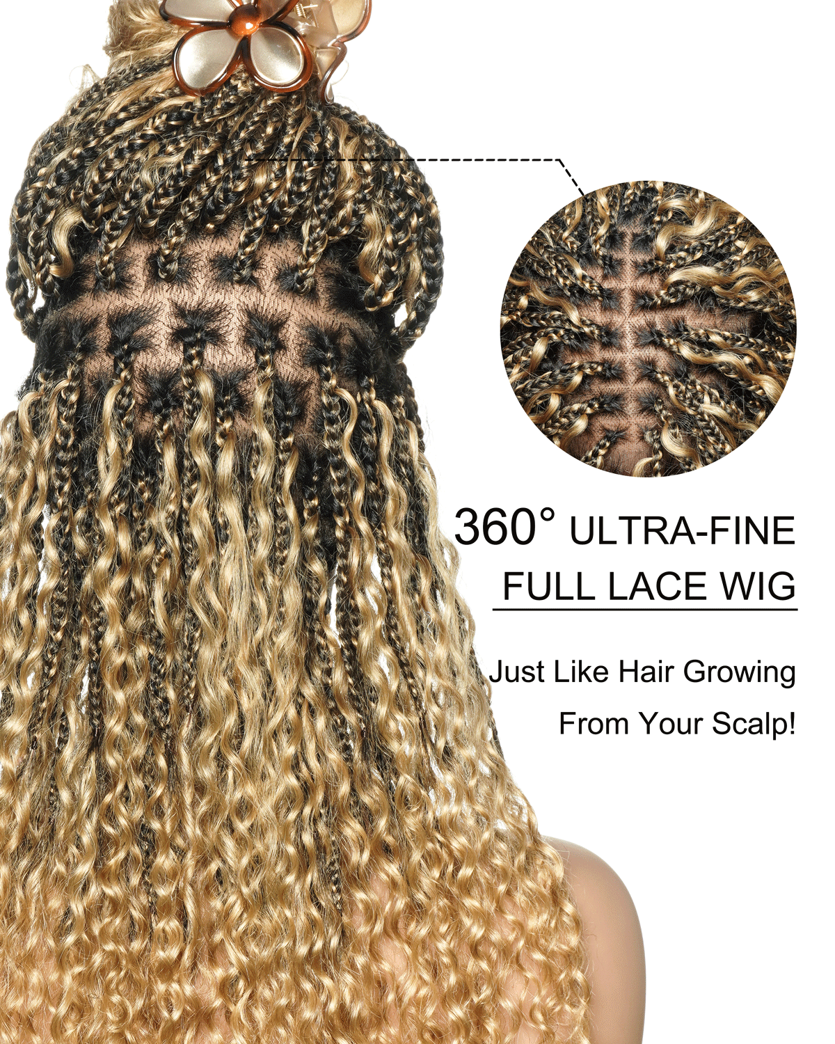 Nami - Bonnet à cordon sans colle Cheveux humains ondulés Boucles pré-décolorées Dentelle HD Suisse Perruque tressée de tresses Boho sans nœuds