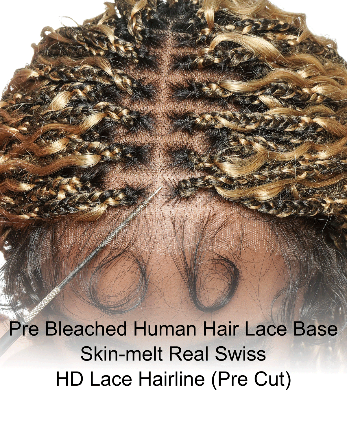 Nami - Bonnet à cordon sans colle Cheveux humains ondulés Boucles pré-décolorées Dentelle HD Suisse Perruque tressée de tresses Boho sans nœuds