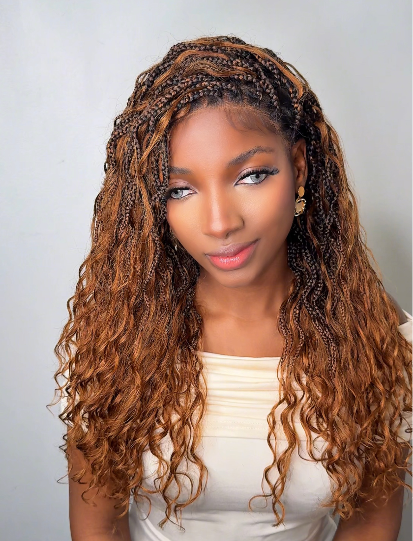 Wavina - Perruque tressée de 24 pouces avec tresses ondulées et vagues bohèmes en cheveux naturels