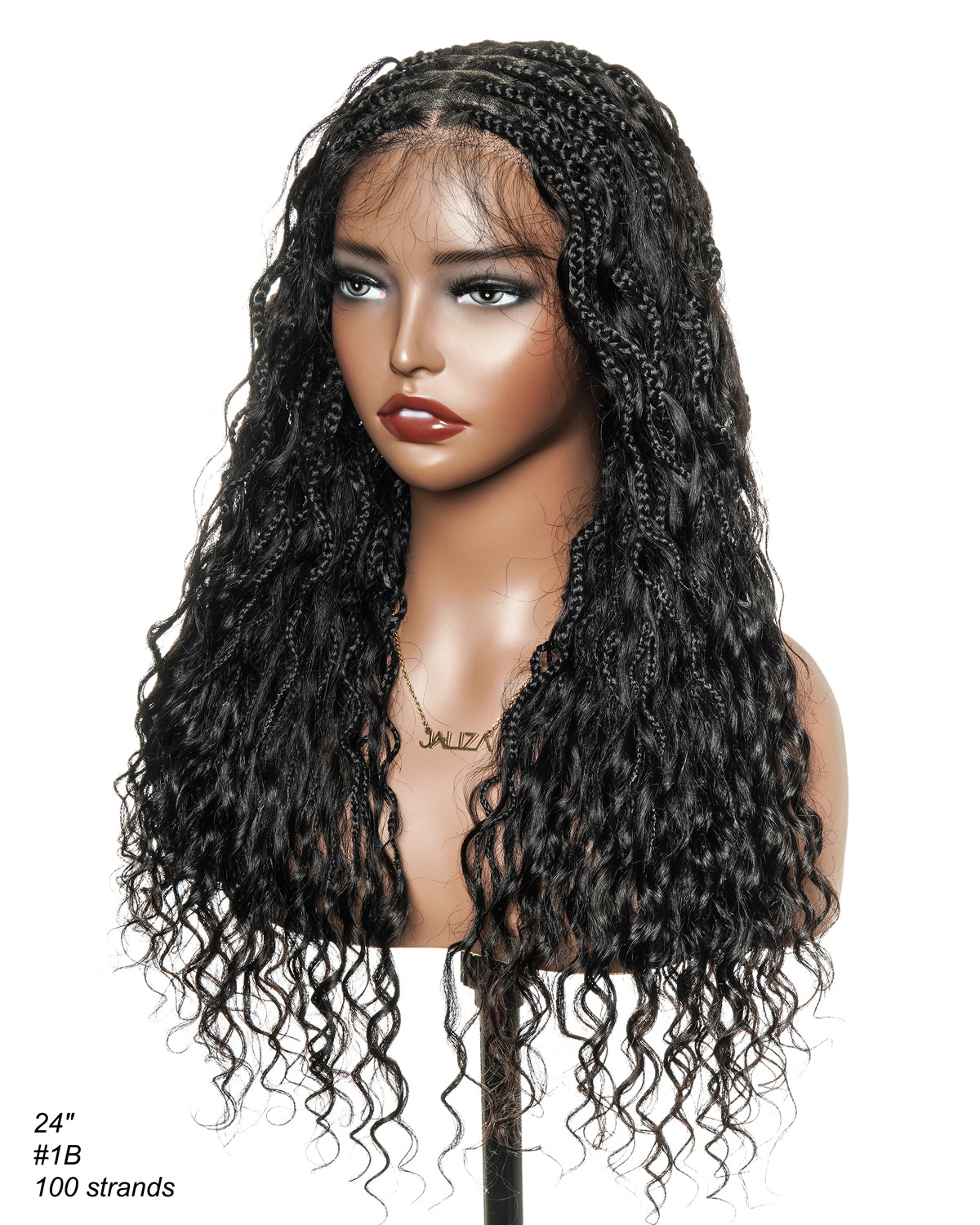 Wavina - Perruque tressée de 24 pouces avec tresses ondulées et vagues bohèmes en cheveux naturels