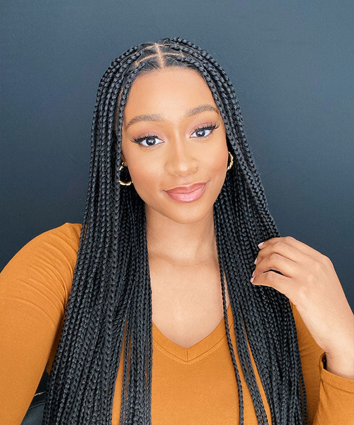 Perruque tressée Fancivivi sans nœuds, longueur hanches 36", entièrement nouée à la main, petites tresses carrées.