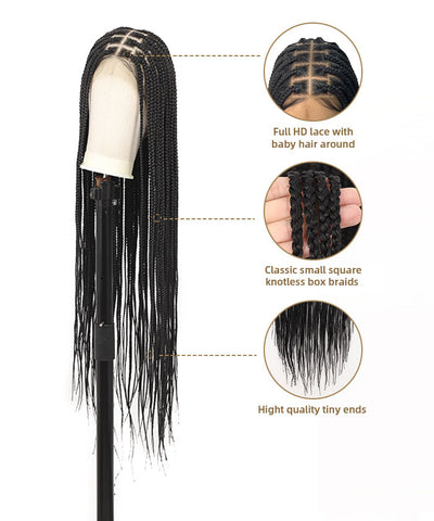 Perruque tressée Fancivivi sans nœuds, longueur hanches 36", entièrement nouée à la main, petites tresses carrées.