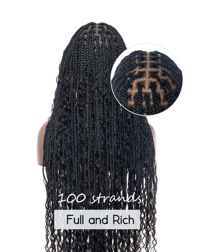 Kiki - Perruque tressée de type "Boho Box Braids" en dentelle suisse HD, pré-décolorée, 36 pouces
