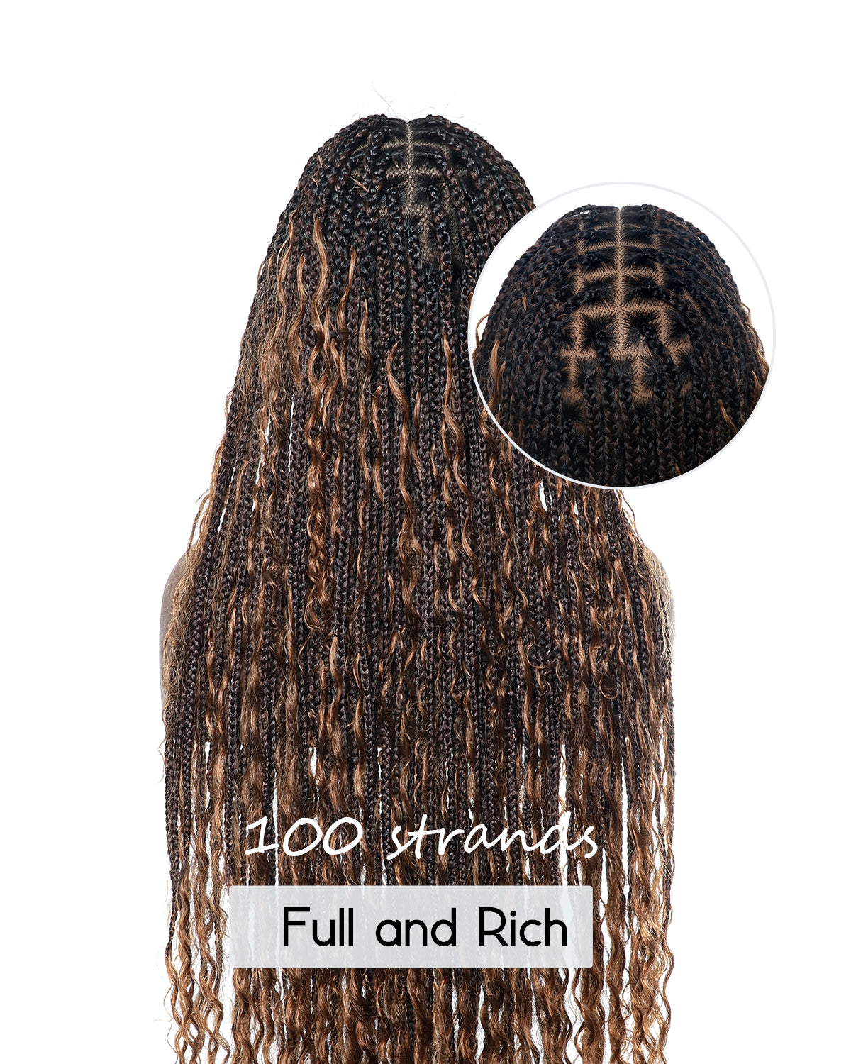Kiki - Perruque tressée de type "Boho Box Braids" en dentelle suisse HD, pré-décolorée, 36 pouces