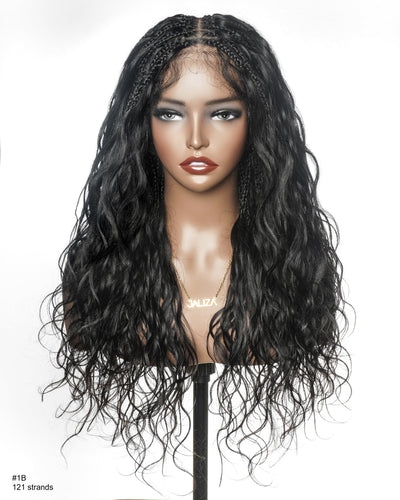 Michelle - Perruque Bora Bora Body Wave tressée de tresses Boho, entièrement lacée, cheveux humains vierges 100 % pré-décolorés