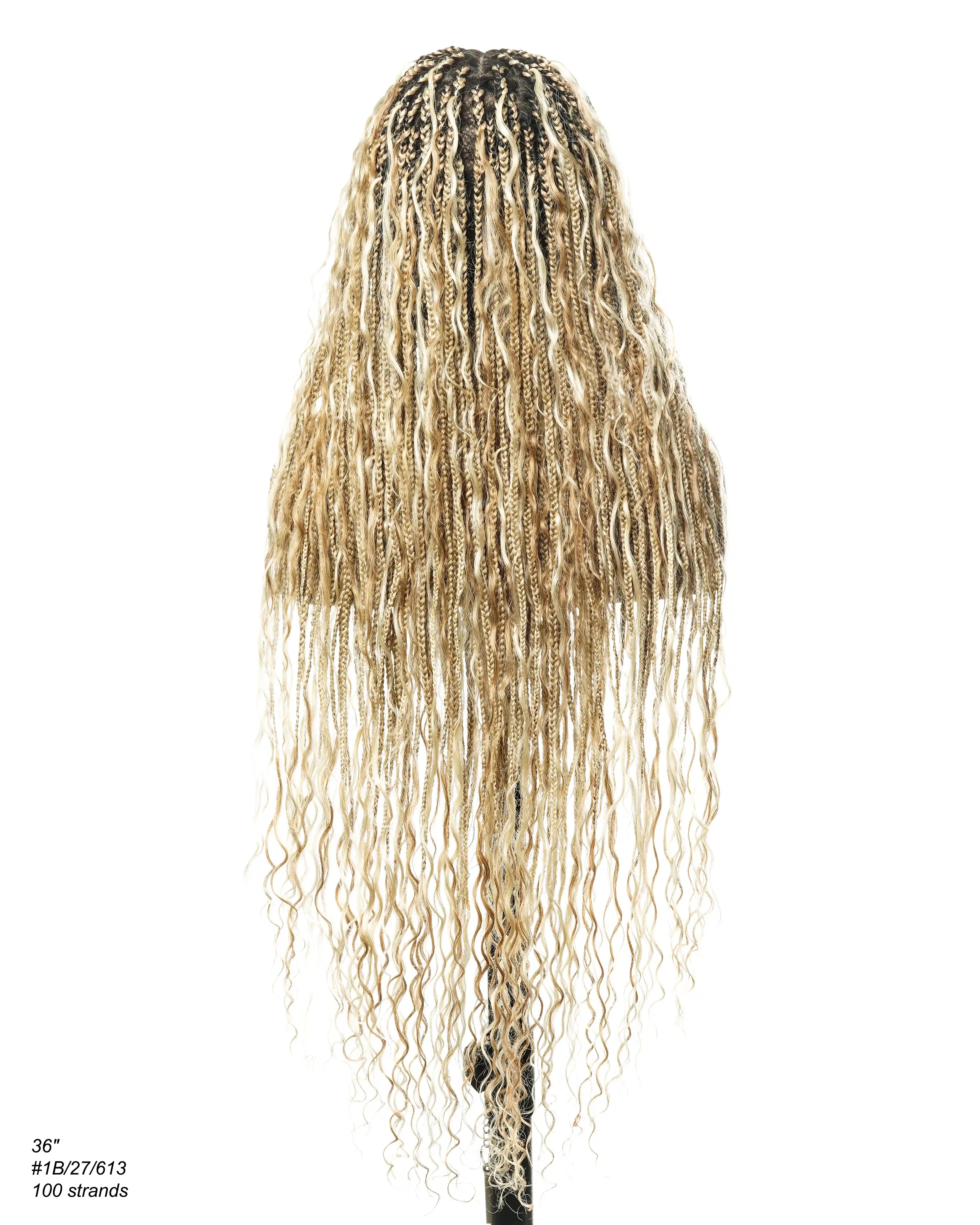 Kiki - Perruque tressée de type "Boho Box Braids" en dentelle suisse HD, pré-décolorée, 36 pouces